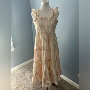 White Stripe Smocked Dress